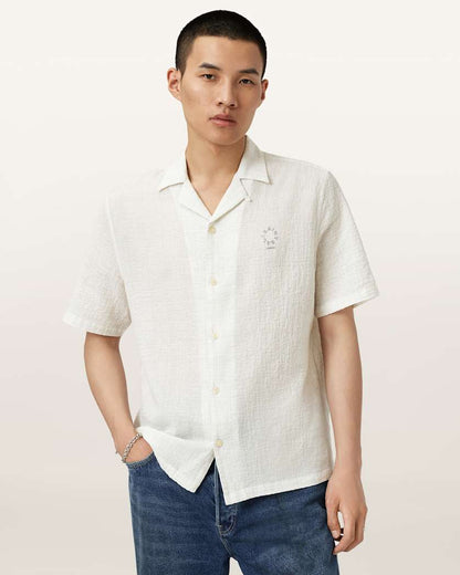 AllSaints Admon Short Sleeve Crepe Shirt Jetstream White