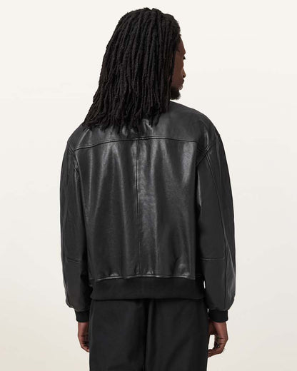 AllSaints Kino Oversized Leather Bomber Black