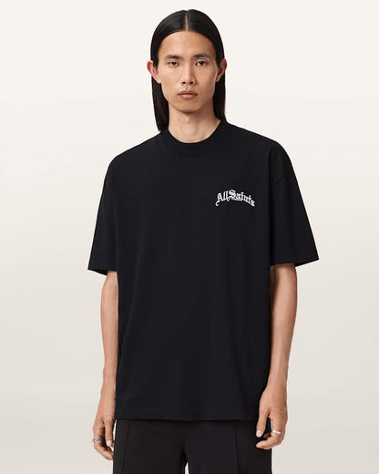 AllSaints Descent Oversized Graphic T Shirt Washed Black