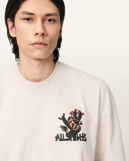 AllSaints Cacti Short Sleeve Oversized T Shirt Dusk White