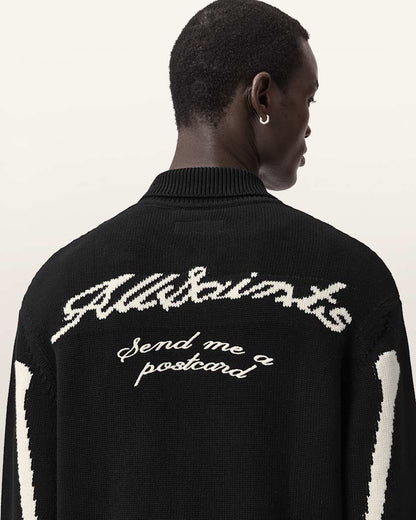 AllSaints Adrian Zip Up Embroided Knitted Cardigan Black