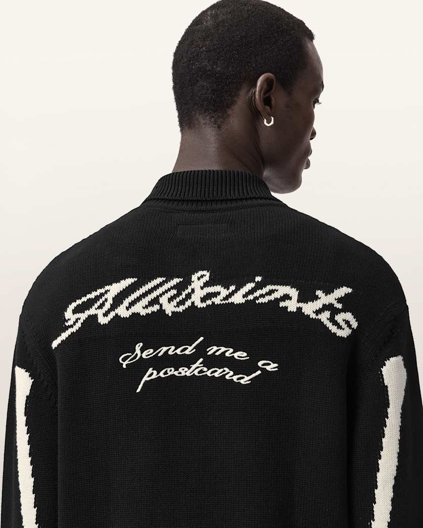 AllSaints Adrian Zip Up Embroided Knitted Cardigan Black