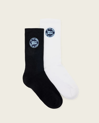 AllSaints Williams X Allsaints Embroidered Socks 2 Pack Women's White/Black Women's
