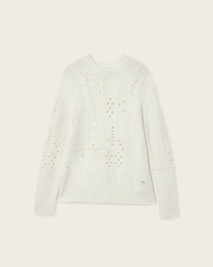AllSaints Hadwin Distressed Crew Neck Sweater Ecru White