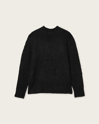 AllSaints Hadwin Distressed Crew Neck Sweater Ecru White