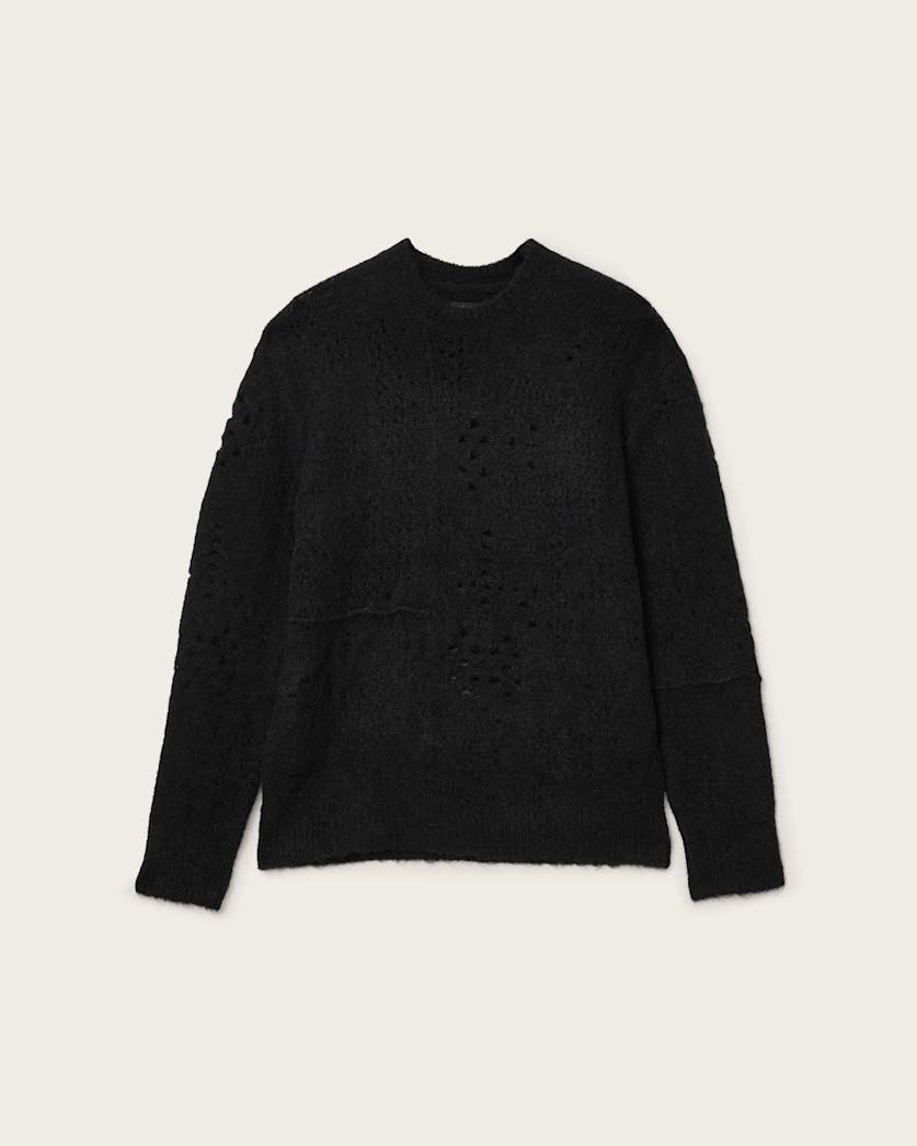 AllSaints Hadwin Distressed Crew Neck Sweater Ecru White