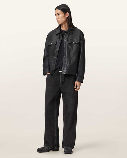 AllSaints Shelton Leather Trucker Jacket Black