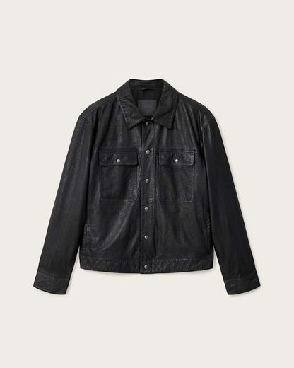 AllSaints Shelton Leather Trucker Jacket Black