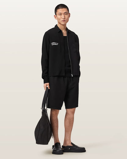AllSaints Buck Oversized Embroidered Long Sleeve Jacket Surge Black