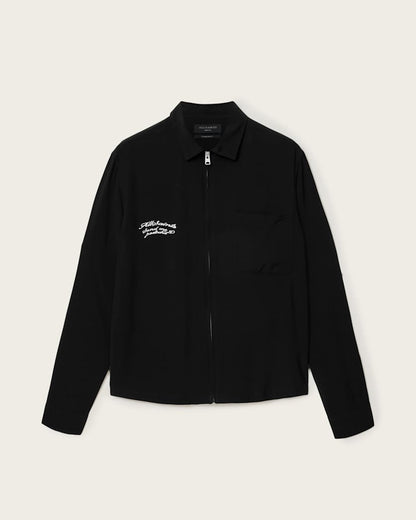 AllSaints Buck Oversized Embroidered Long Sleeve Jacket Surge Black