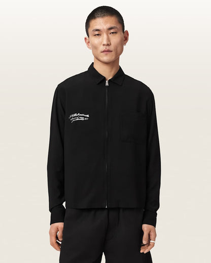 AllSaints Buck Oversized Embroidered Long Sleeve Jacket Surge Black