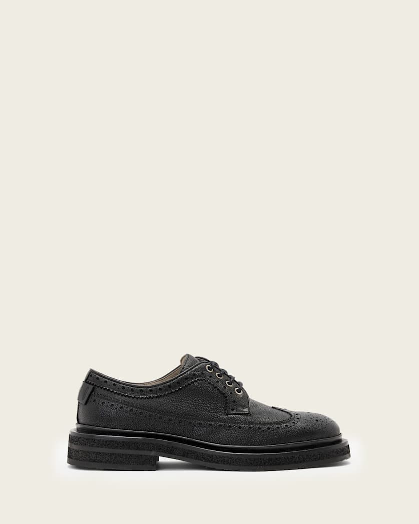 AllSaints Escher Leather Brogues Black Grain