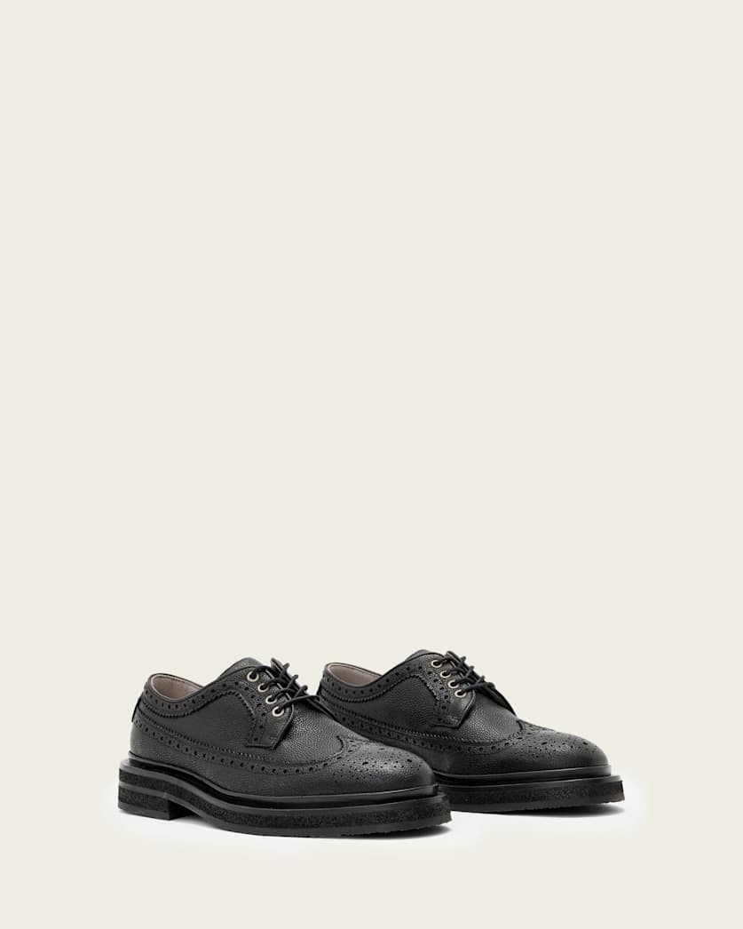 AllSaints Escher Leather Brogues Black Grain