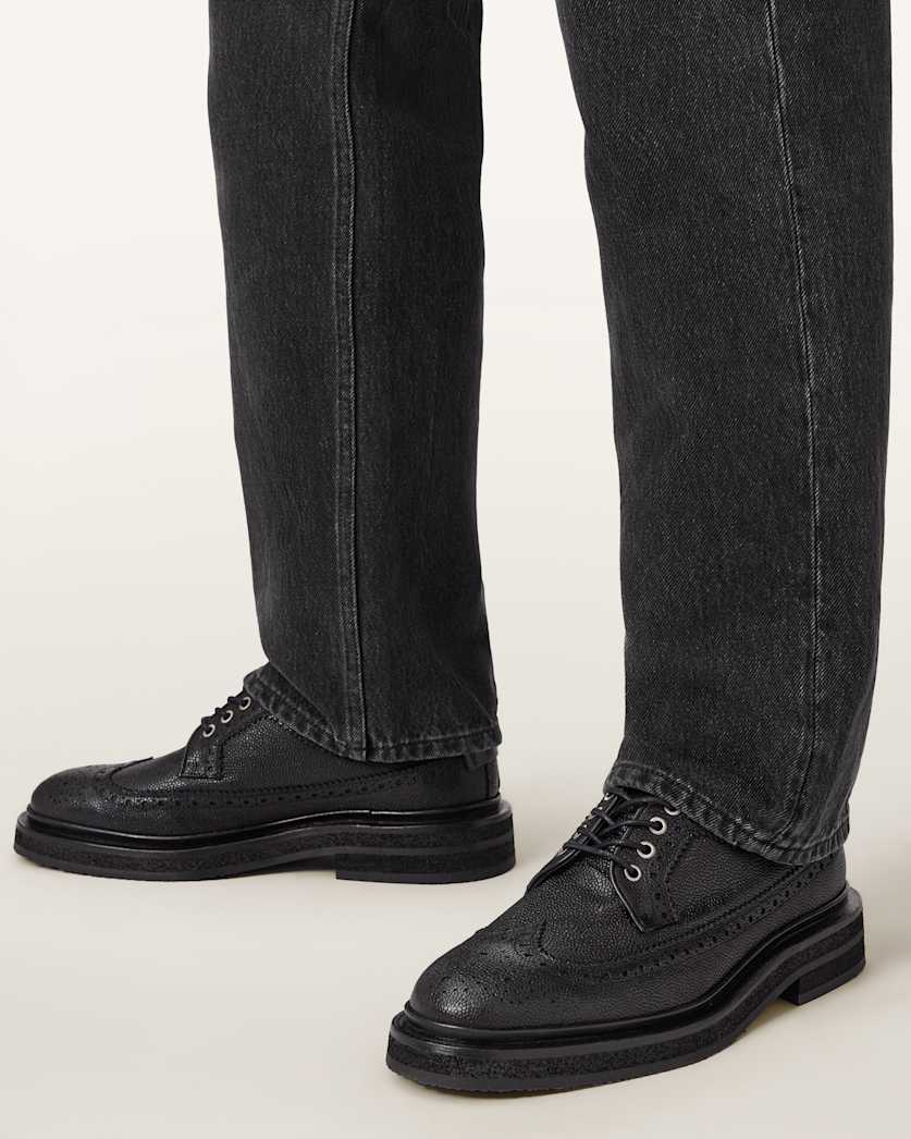 AllSaints Escher Leather Brogues Black Grain
