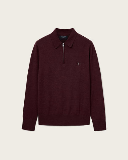 AllSaints Albany Merino Ramskull Polo Bronzed Red