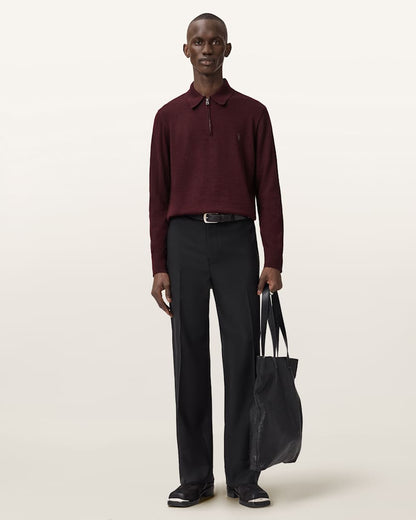 AllSaints Albany Merino Ramskull Polo Bronzed Red