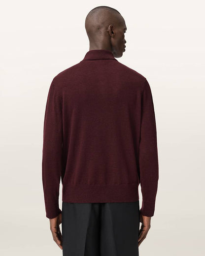 AllSaints Albany Merino Ramskull Polo Bronzed Red