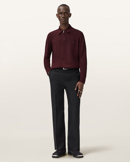 AllSaints Albany Merino Ramskull Polo Bronzed Red