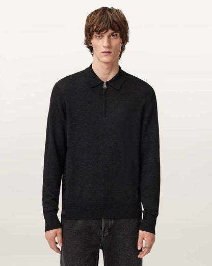 AllSaints Albany Merino Ramskull Polo Bronzed Red