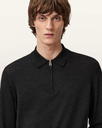AllSaints Albany Merino Ramskull Polo Bronzed Red