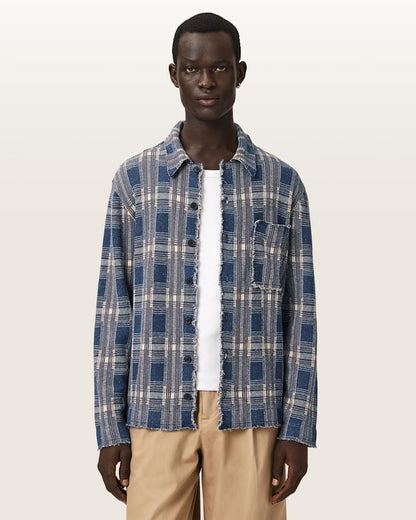 AllSaints Solmar Knitted Check Cardigan Moonstone Blue