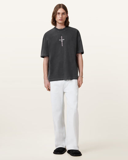 AllSaints Knox Short Sleeve Faded T Shirt Washed Black