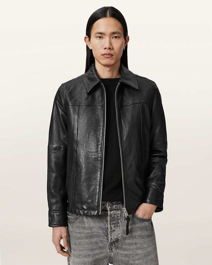 AllSaints Repurpose Tailored Leather Jacket Black