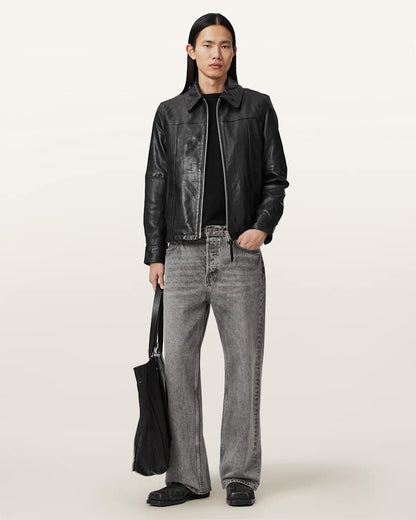 AllSaints Repurpose Tailored Leather Jacket Black