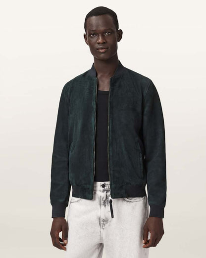 AllSaints Morten Relaxed Fit Suede Bomber Jacket Karoo Brown