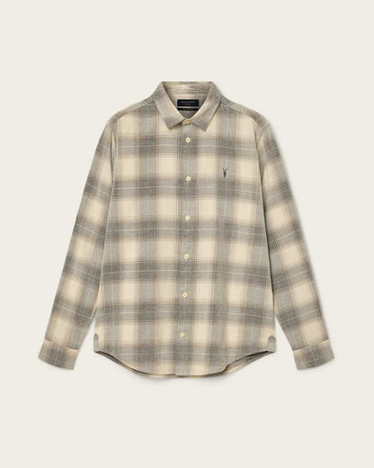 AllSaints Yuki Ramskull Check Shirt Sandshell Taupe