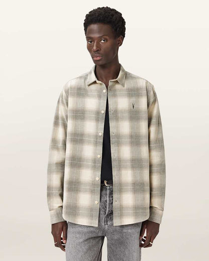 AllSaints Yuki Ramskull Check Shirt Sandshell Taupe