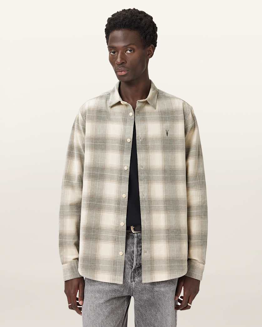 AllSaints Yuki Ramskull Check Shirt Sandshell Taupe