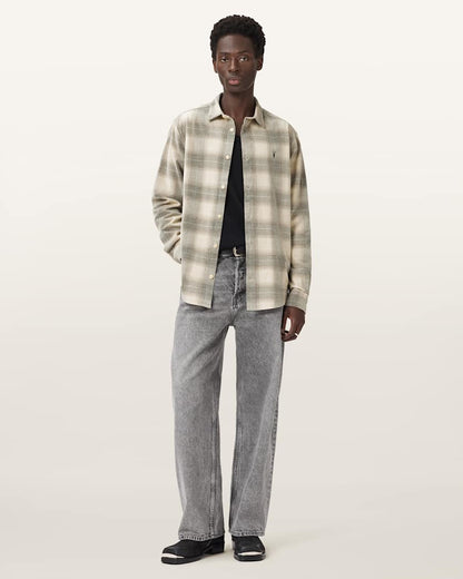 AllSaints Yuki Ramskull Check Shirt Sandshell Taupe