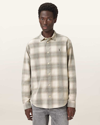 AllSaints Yuki Ramskull Check Shirt Sandshell Taupe