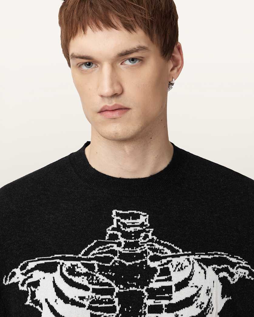 AllSaints Skelli Crew Neck Wool Sweater Black