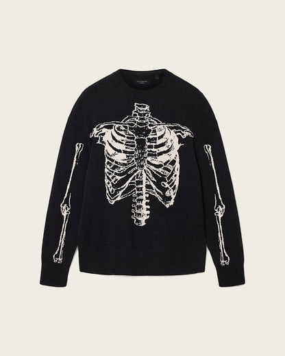 AllSaints Skelli Crew Neck Wool Sweater Black