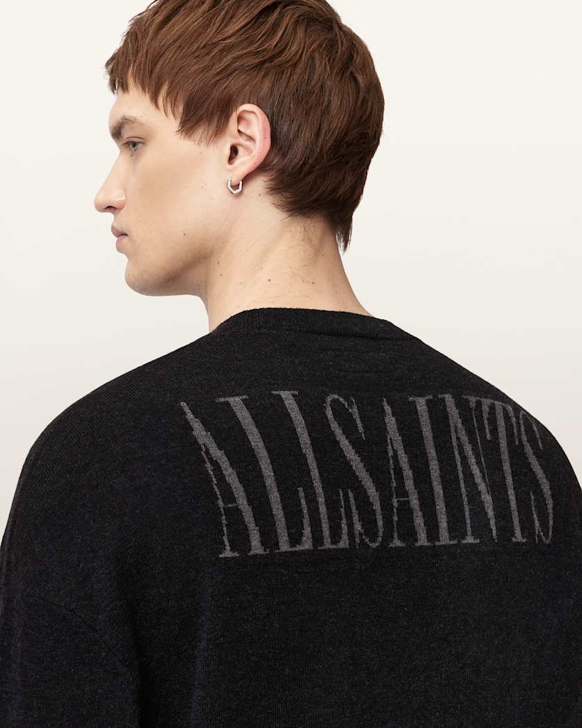 AllSaints Skelli Crew Neck Wool Sweater Black
