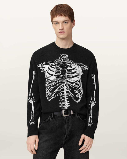 AllSaints Skelli Crew Neck Wool Sweater Black