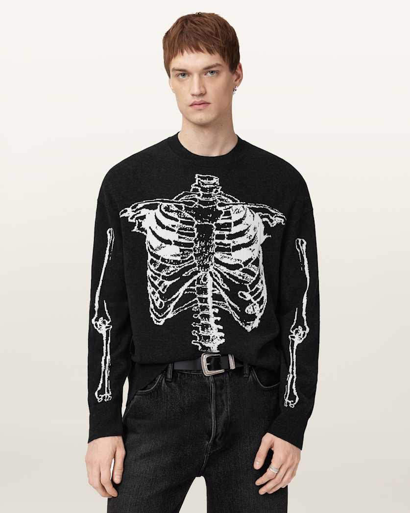 AllSaints Skelli Crew Neck Wool Sweater Black