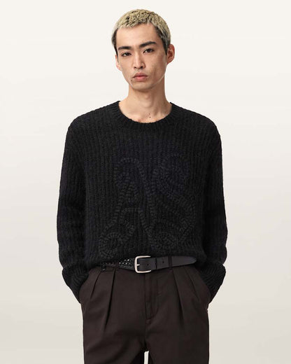 AllSaints Chainy Embroidered Sweater Black