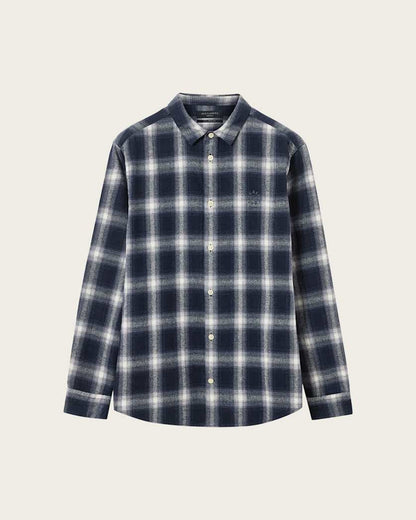AllSaints Haven Check Long Sleeve Shirt Azzurra Blue