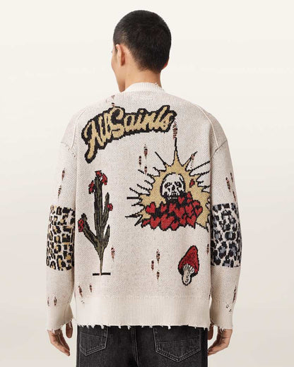 AllSaints Foxx Jacquard Oversized Cardigan Ecru White