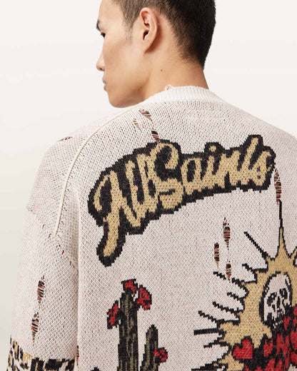 AllSaints Foxx Jacquard Oversized Cardigan Ecru White