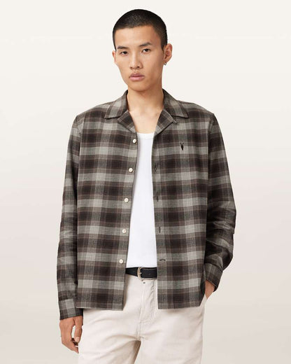 AllSaints Iniko Ramskull Relaxed Shirt Mole Brown