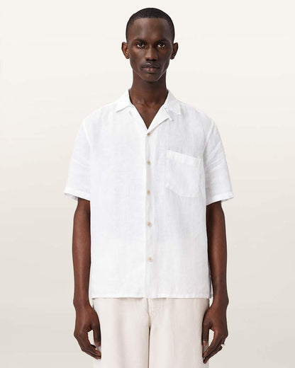 AllSaints Tri Embroidered Linen Shirt Ecru
