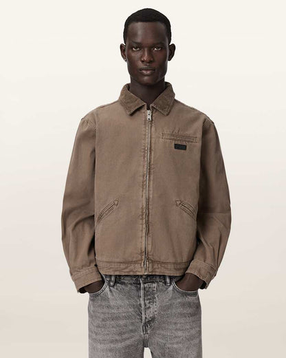 AllSaints Korey Relaxed Fit Canvas Jacket Mire Brown