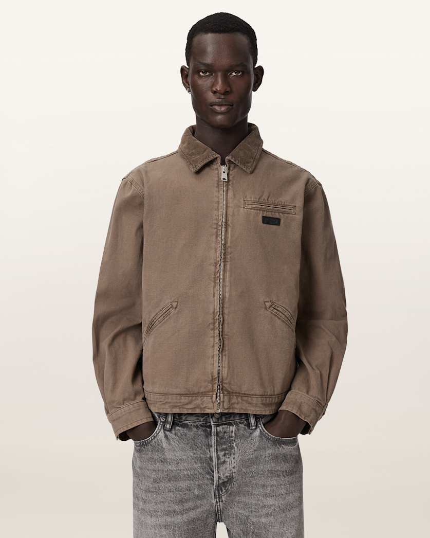 AllSaints Korey Relaxed Fit Canvas Jacket Mire Brown