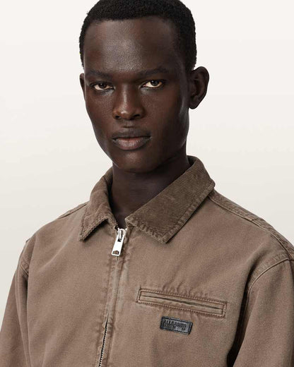 AllSaints Korey Relaxed Fit Canvas Jacket Mire Brown