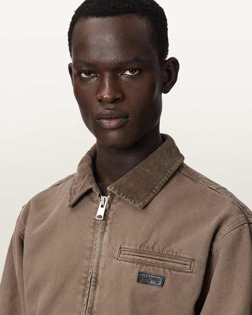 AllSaints Korey Relaxed Fit Canvas Jacket Mire Brown