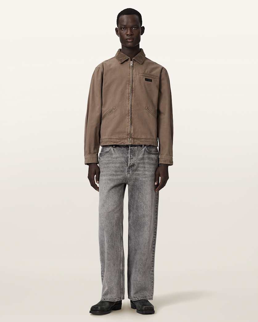 AllSaints Korey Relaxed Fit Canvas Jacket Mire Brown